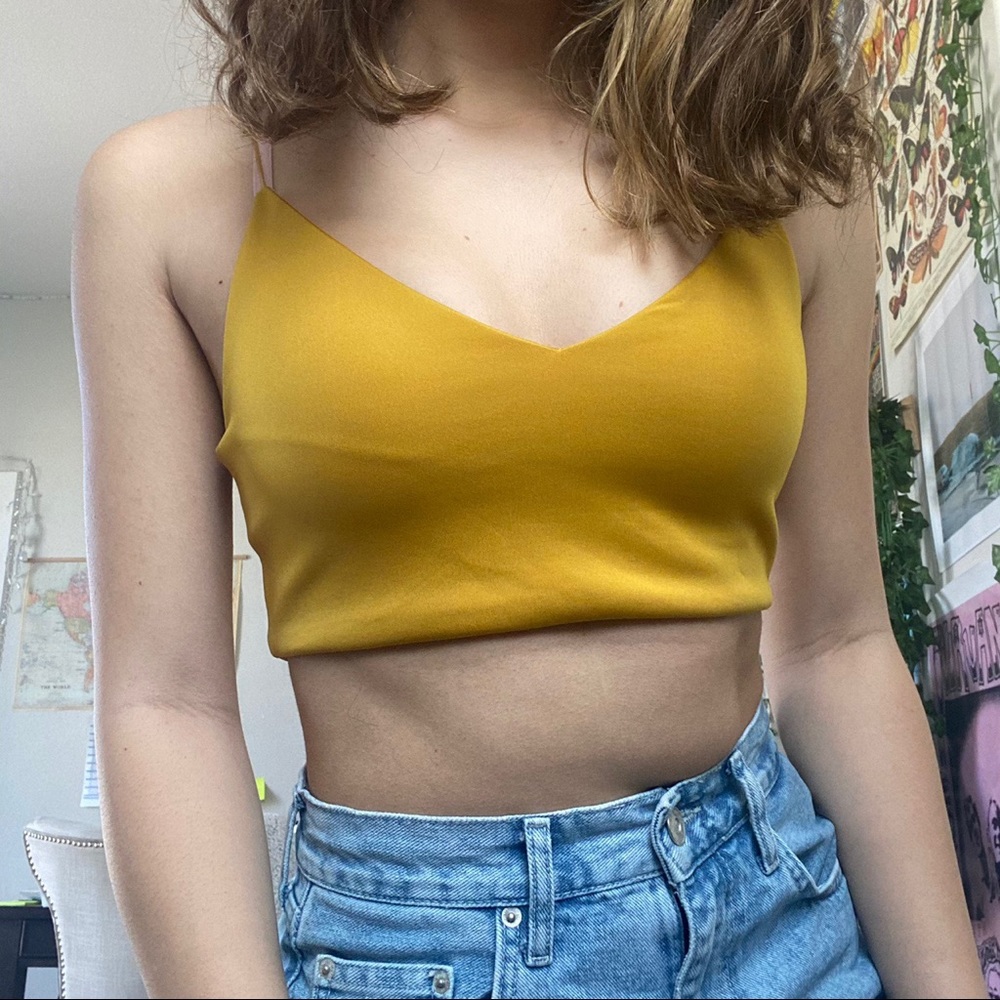 adorable yellow v neck crop top from zara!! NWT!!!